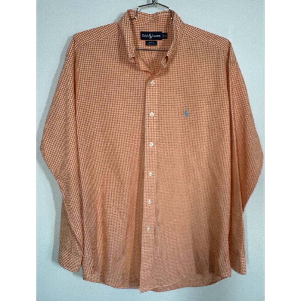Ralph‎ Lauren Men's Long Sleeve Blake Button Down Shirt Orange White Check Sz XL